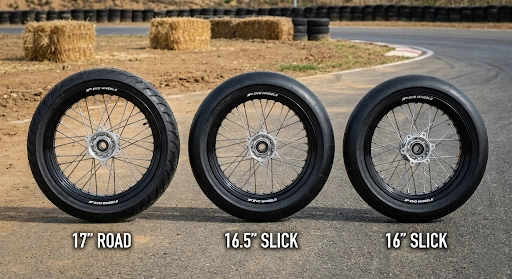 Comparaison tailles roues avant supermotard